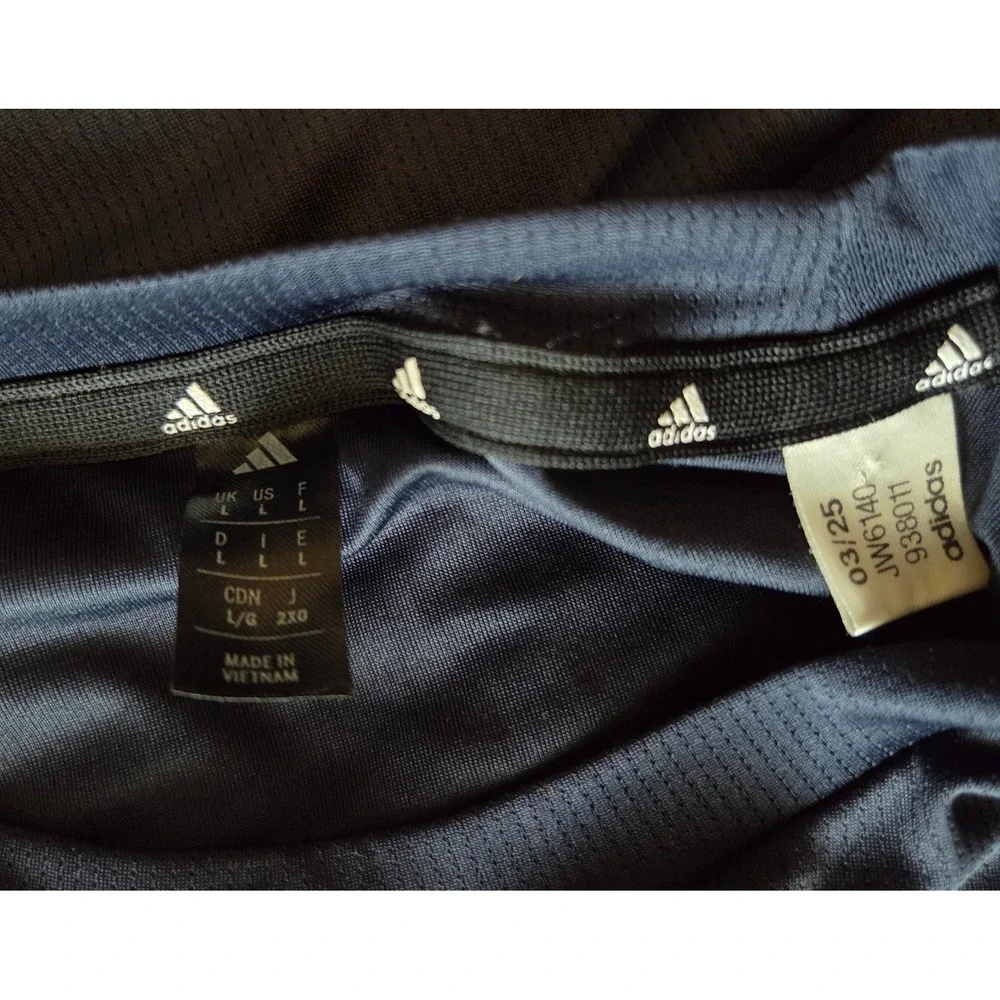 Adidas Aeroready Mens Large Navy Blue 3-Stripe Performance T-Shirt JW6140
